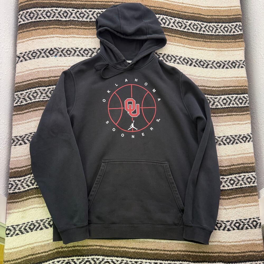Men's Nike Jordan Brand OU Oklahoma Sooners Basketball Black Hoodie Sweatshirt L